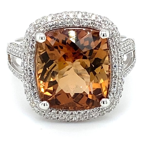 Certified Imperial Topaz 9.55ct Diamonds Plat Ring - Picture 6 of 7
